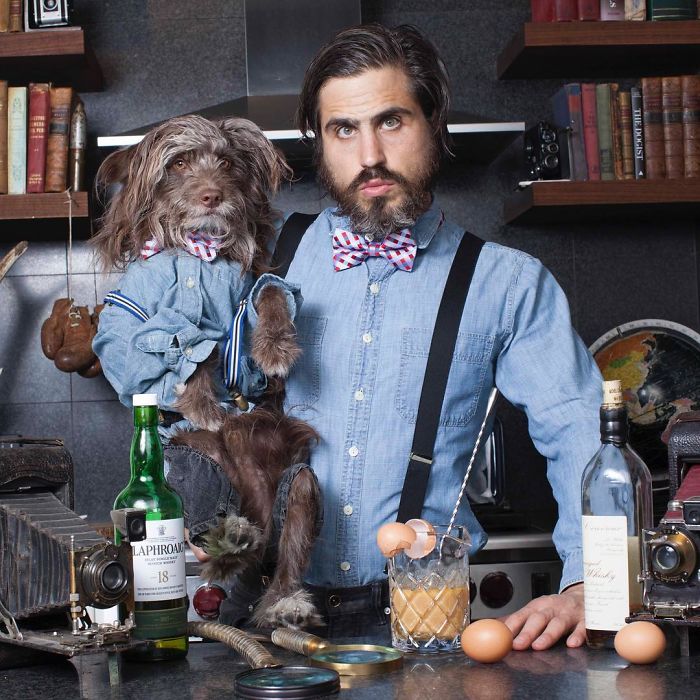 Dog And Human Dressed In Matching Outfits