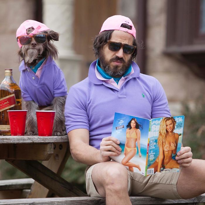 Dog And Human Dressed In Matching Outfits