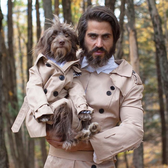 Dog And Human Dressed In Matching Outfits