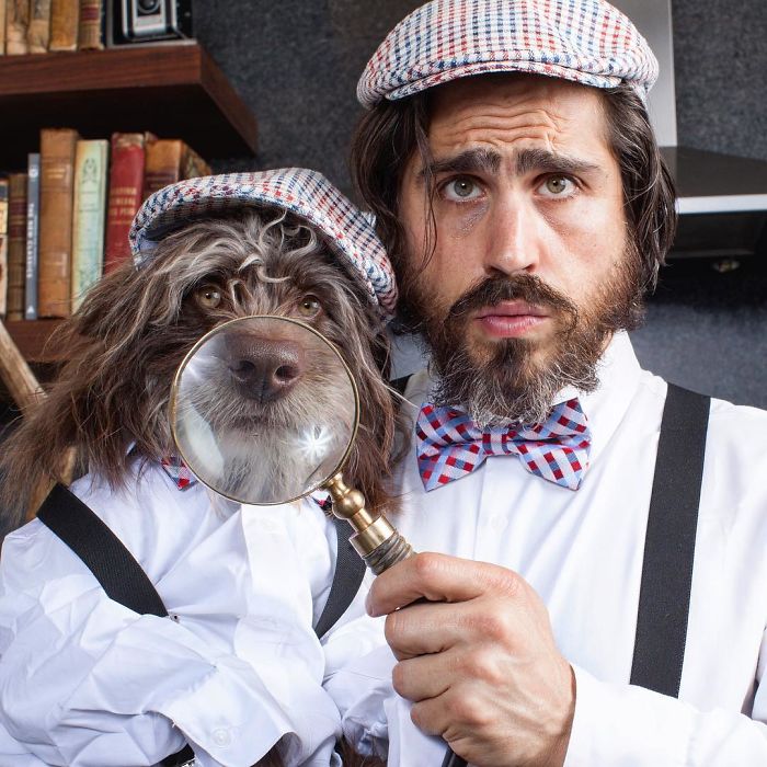 Dog And Human Dressed In Matching Outfits