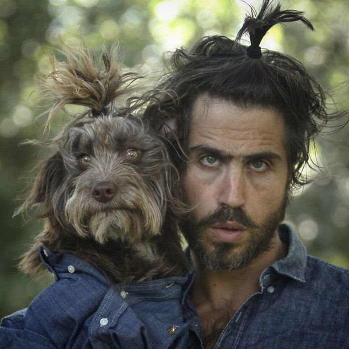 Dog And Human Dressed In Matching Outfits