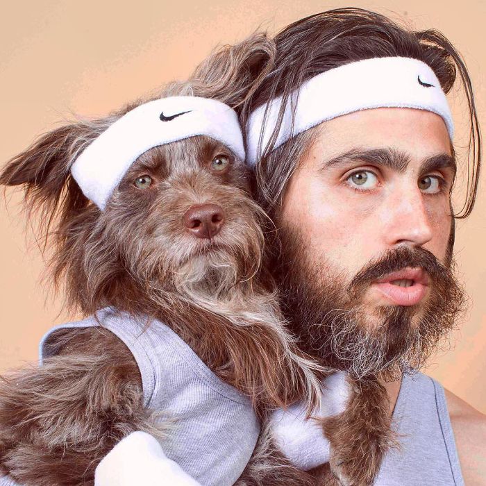 Dog And Human Dressed In Matching Outfits