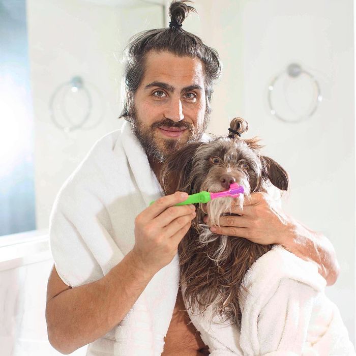 Dog And Human Dressed In Matching Outfits