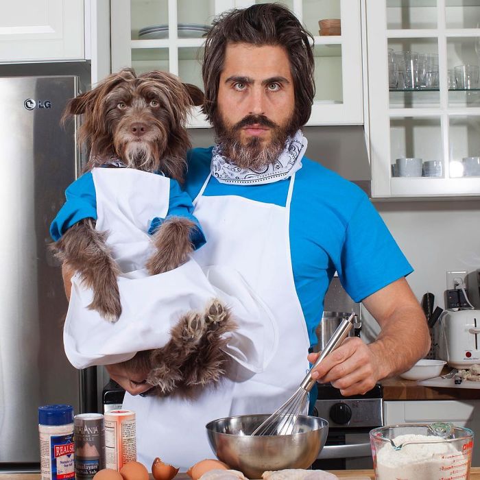 Dog And Human Dressed In Matching Outfits