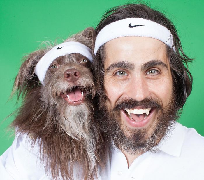 Dog And Human Dressed In Matching Outfits