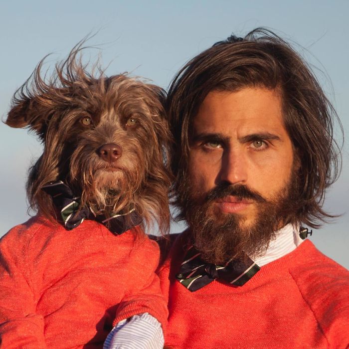 Dog And Human Dressed In Matching Outfits