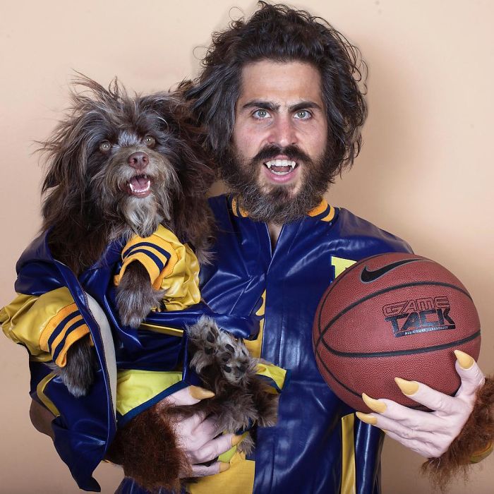 Dog And Human Dressed In Matching Outfits