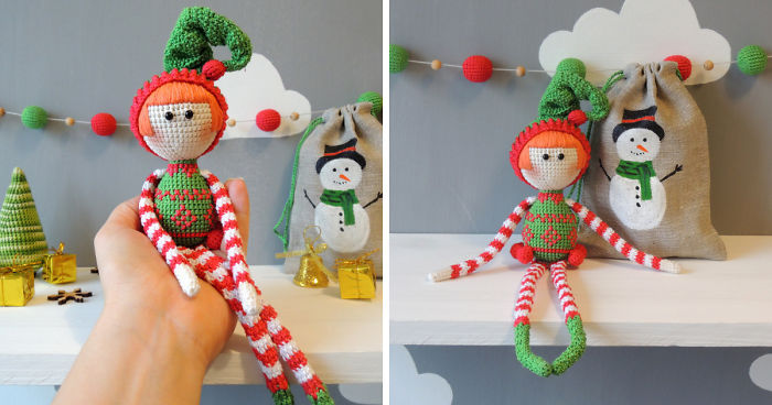 Little Story About Xmas Elf By Colored Yarn