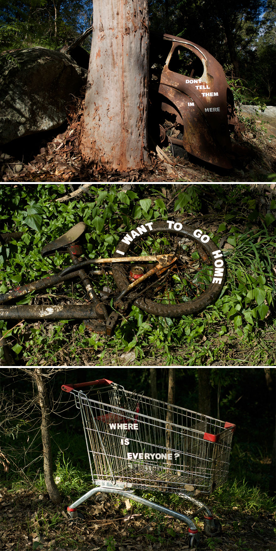 Text Attached To Various Dumped Items