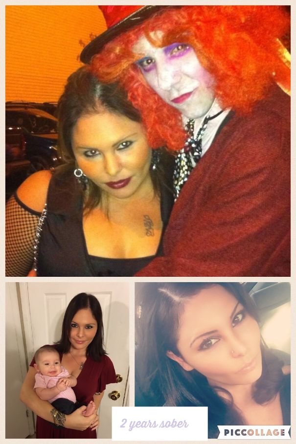 Collage showing before and after photos of a woman illustrating positive changes after quitting drinking for two years