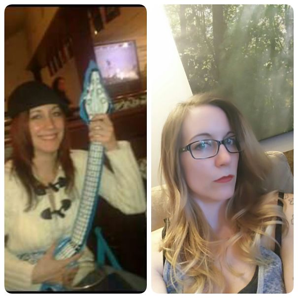 Side-by-side before and after photos showing a woman’s transformation after stopping drinking, highlighting visible health improvements.