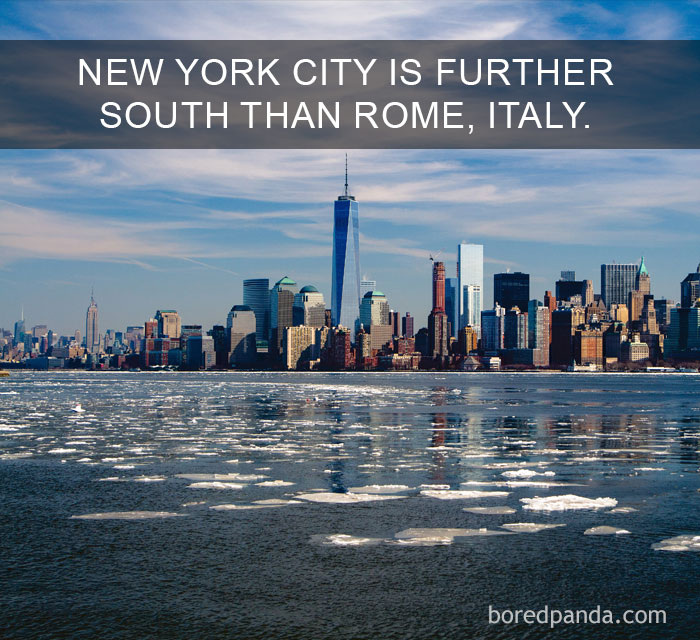 New York City skyline with icy water, showcasing an amazing fact about geography that changes the way you see the world.