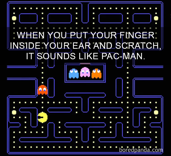 Pac-Man game maze with text about a surprising fact that changes the way you see the world.