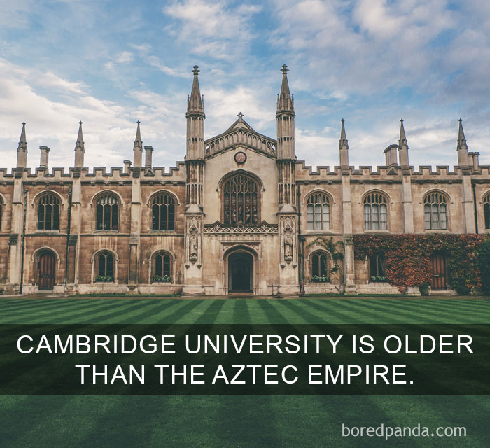 Historic Cambridge University building with detailed architecture under a cloudy sky, showcasing amazing facts about the world.