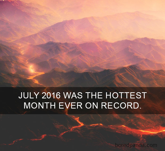Mountain landscape with glowing lava streams illustrating amazing facts about the hottest month on record for world temperature.
