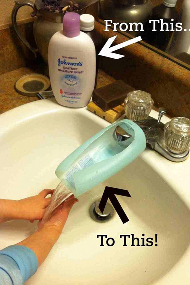 Reuse An Old Shampoo Bottle To Help Your Little Kids That Can't Reach The Tap
