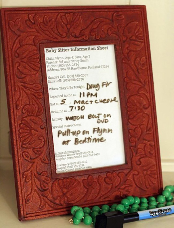 Make A Reusable Babysitting Info Board