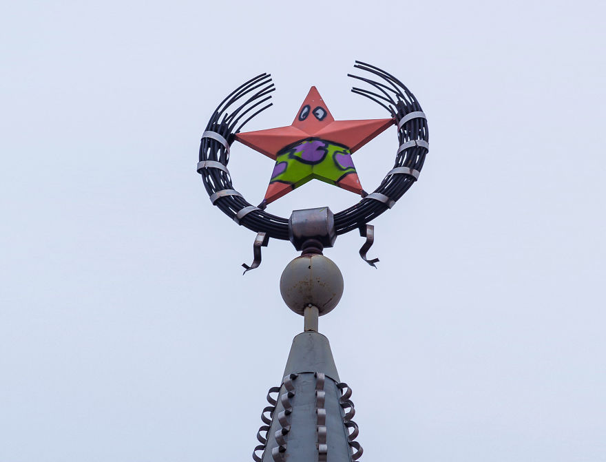 Someone Vandalized A Soviet Star In Russia And Turned It Into Patrick Someone Vandalized A Soviet Star In Russia And Turned It Into Patrick