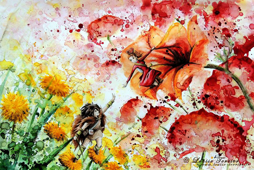 Catch My Hand Indian Ink Painting By Louise Terrier