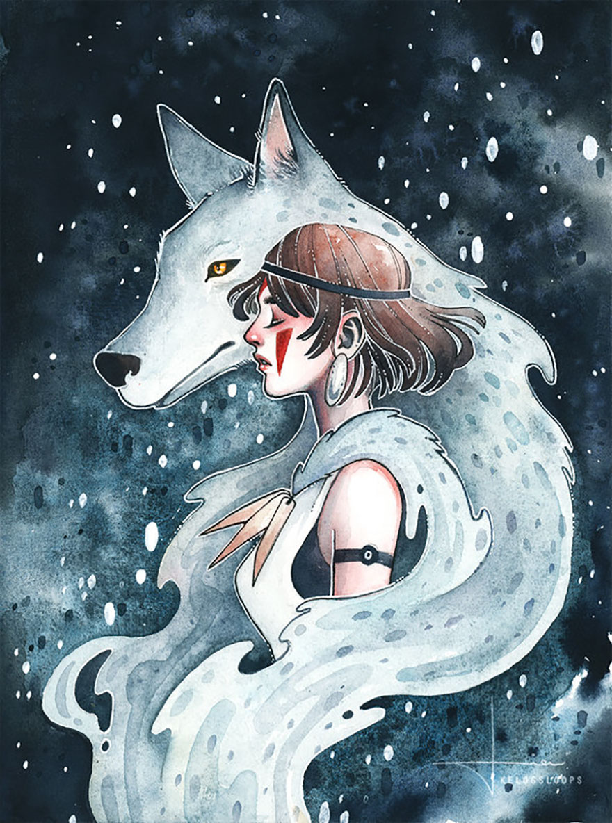 Princess Mononoke Watercolor Painting By Kelogsloops