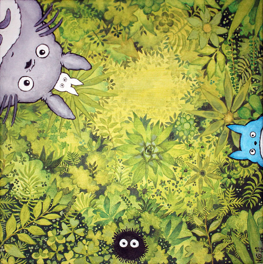 Totoro's Forest Acrylic Painting By Sigyn85