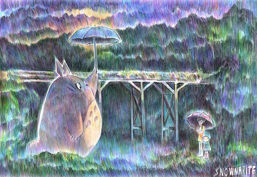 Totoro Ballpoint Pen Drawing By Marite Desaine
