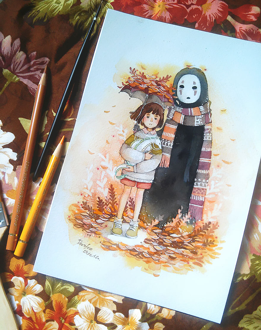 Spirited Away Watercolor And Colored Pencil Drawing By Deerfox