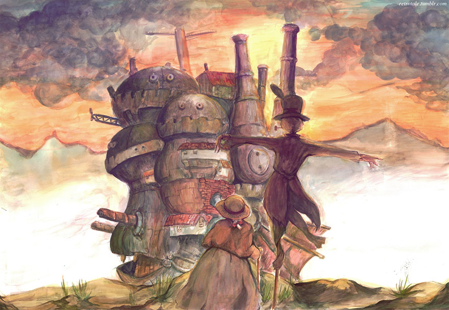 Howl's Moving Castle Gouache Painting By Tale Linh Do