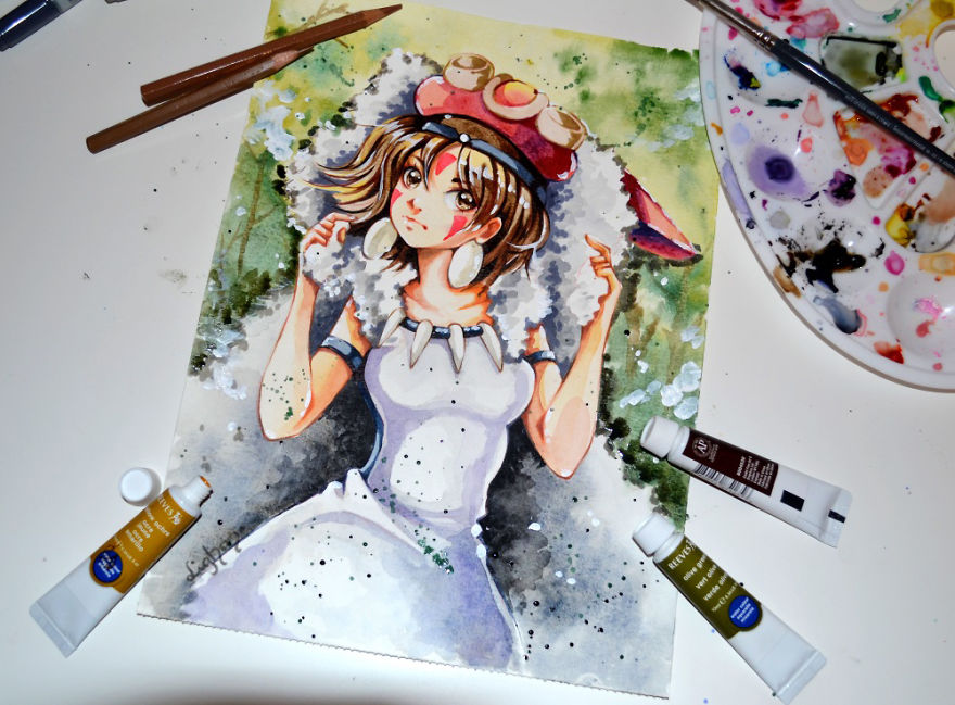 Princess Mononoke Watercolor Drawing By Lighane