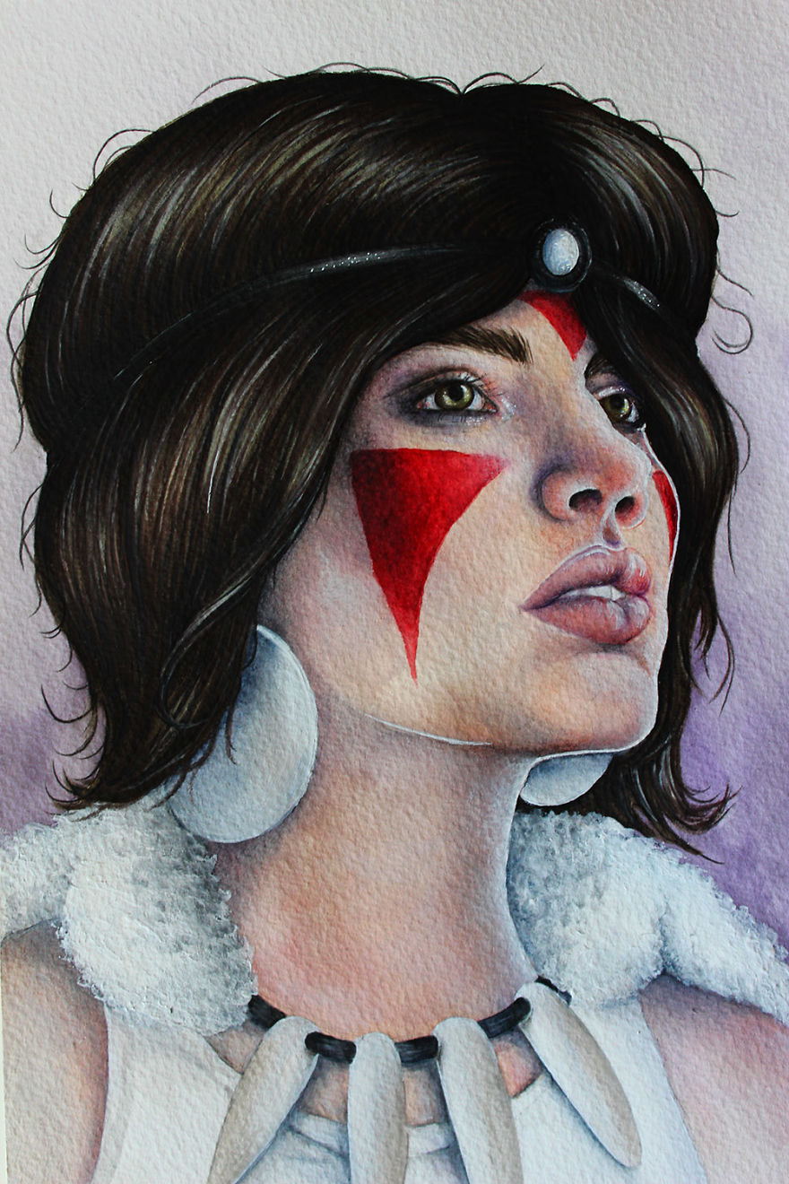 Princess Mononoke Watercolor And Colored Pencil Drawing By Holly Khraibani