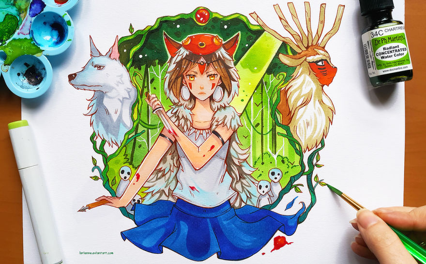 Princess Mononoke Watercolor Painting By Larienne