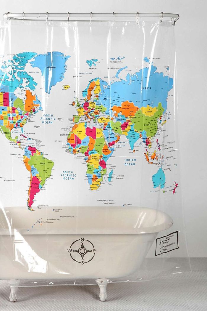World Map Shower Curtain