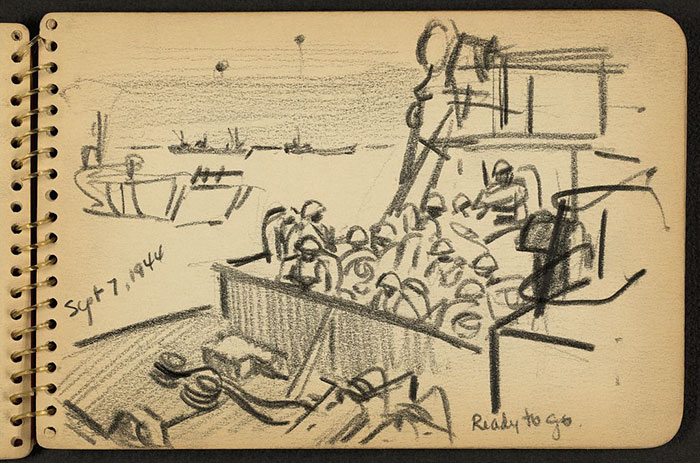 Ready To Go. Soldiers Aboard Landing Craft In Cherbourg Harbor, France