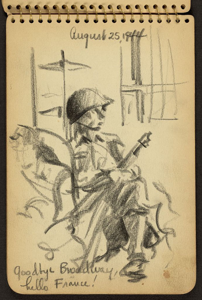 Goodbye Broadway, Hello France! Soldier Sitting On A Boat In New York Harbor