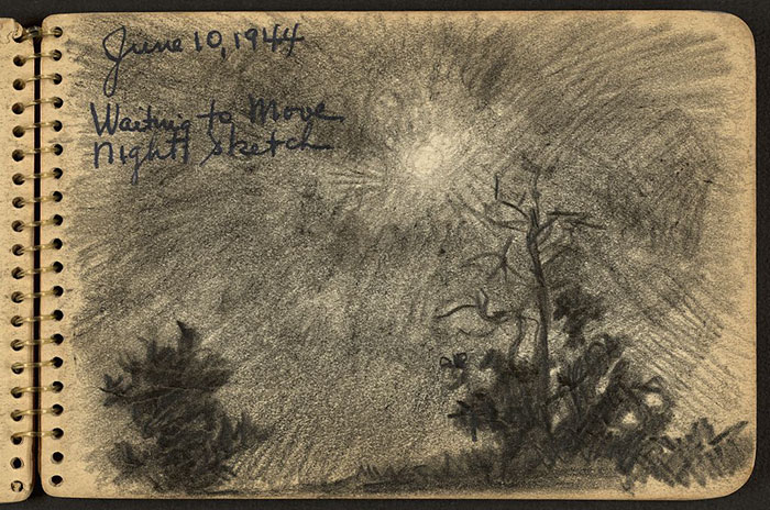 Silhouettes Of Trees In The Moonlight Drawn While Stationed At Fort Jackson, South Carolina