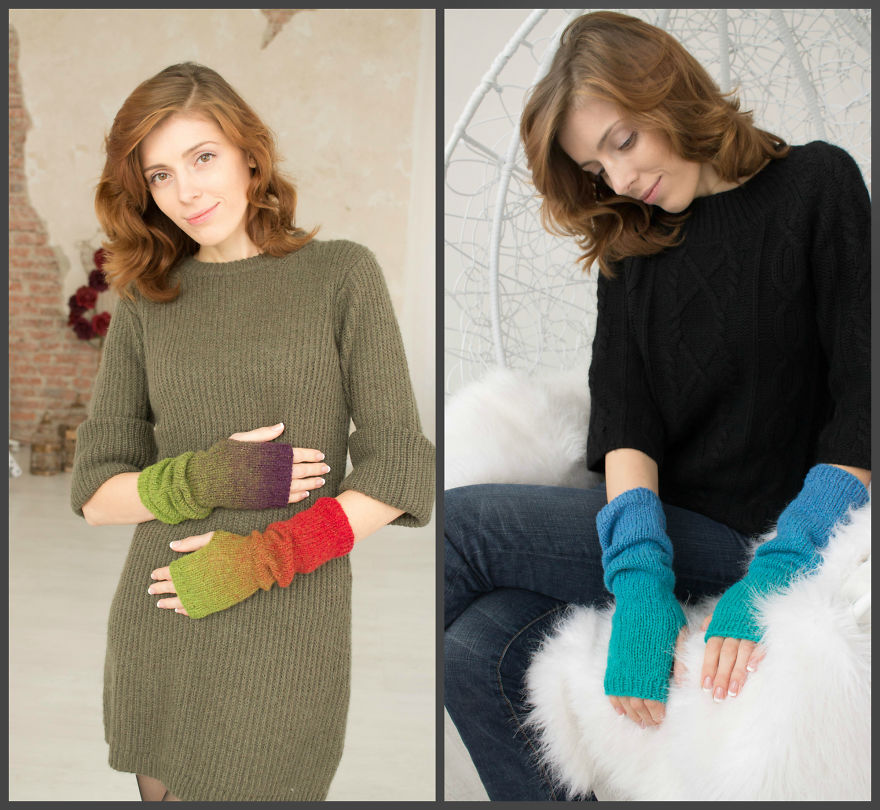 My Mom Created Beautiful Two-Colour Arm Warmers Of &lsquo;Kauni&rsquo; Threads