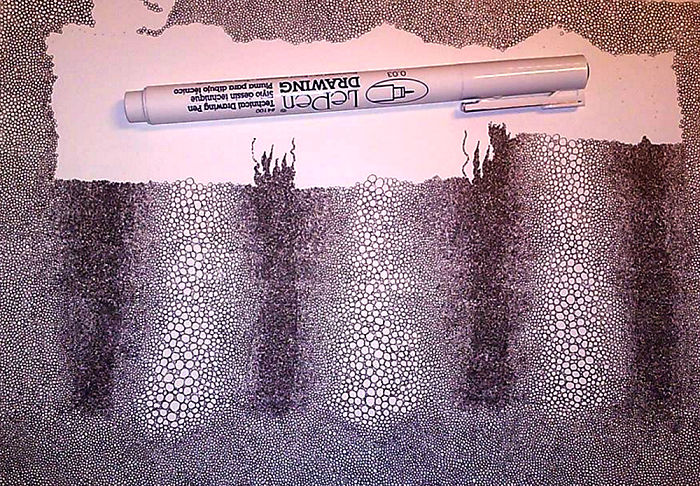 I Make Mini Drawings Using Hundreds Of Tiny Circles With A Pen