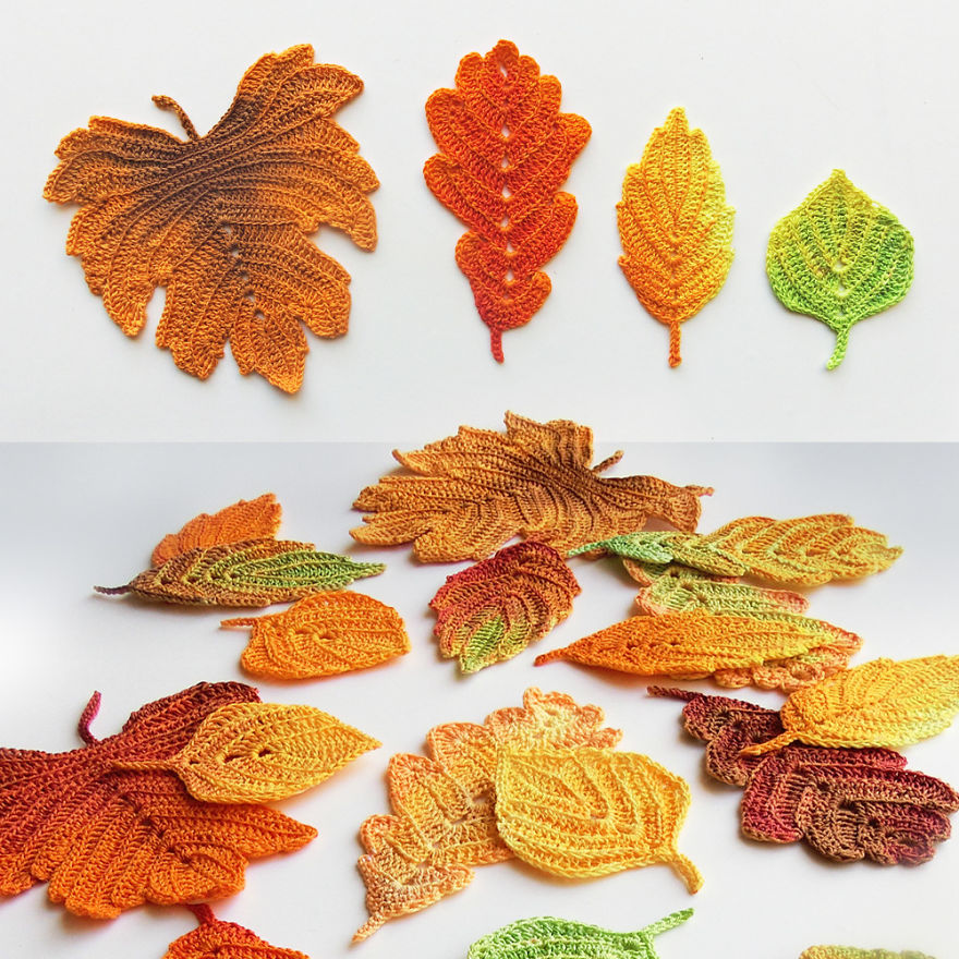 I Create Crochet Autumn Leaves And Paint Them By Hand