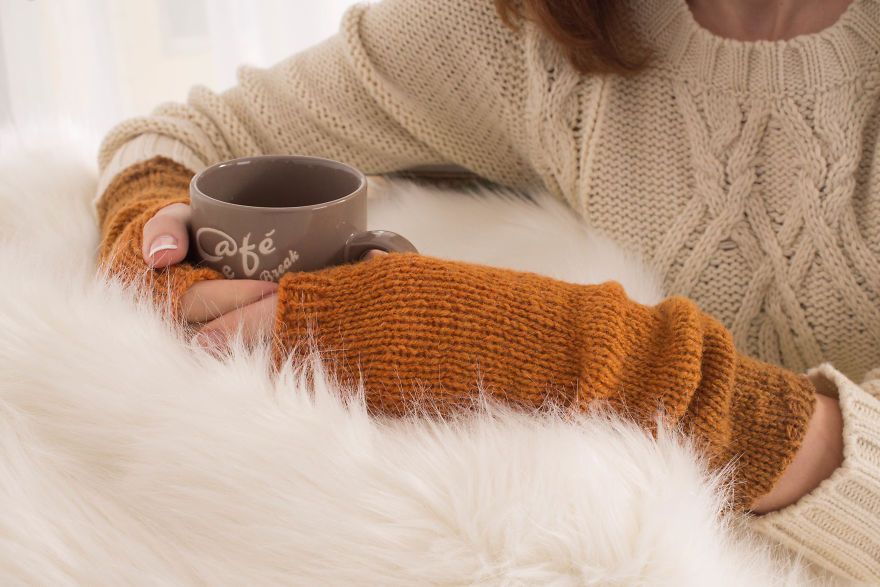 My Mom Created Beautiful Two-Colour Arm Warmers Of &lsquo;Kauni&rsquo; Threads