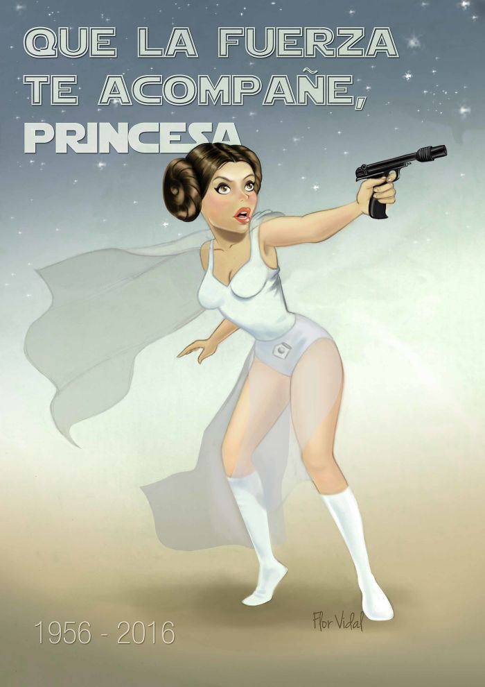 #leia Terminada. Princesa, Líder, Rebelde #girlpower. Rip #carriefisher 1956 - 2016. #florvidalilustraciones