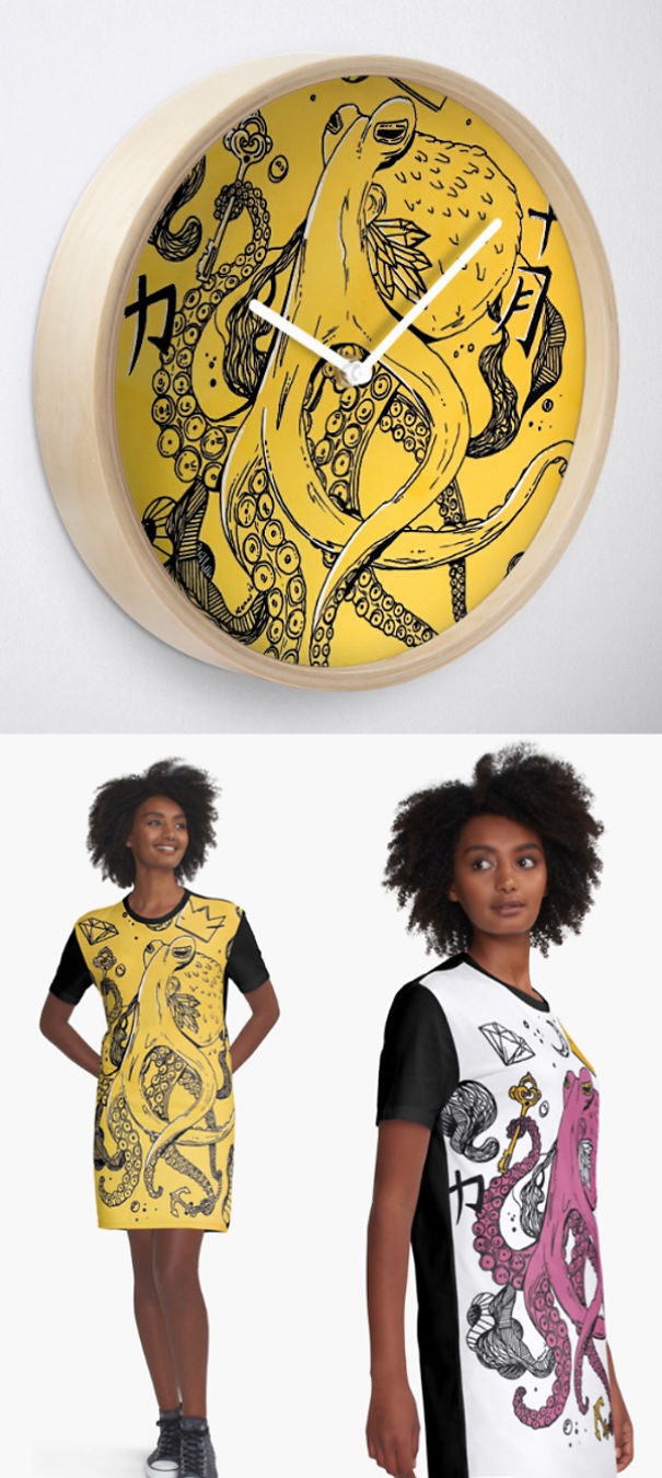 Symbolic Royal Octopus Drawing Created With An Ink Pen