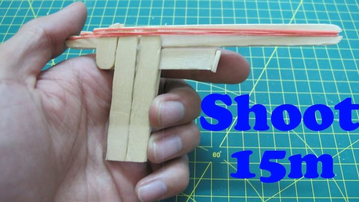 Making Classic Rubber Band Shotgun – Wooden Pistol – Elastic Gun ( 3 Shoot )
