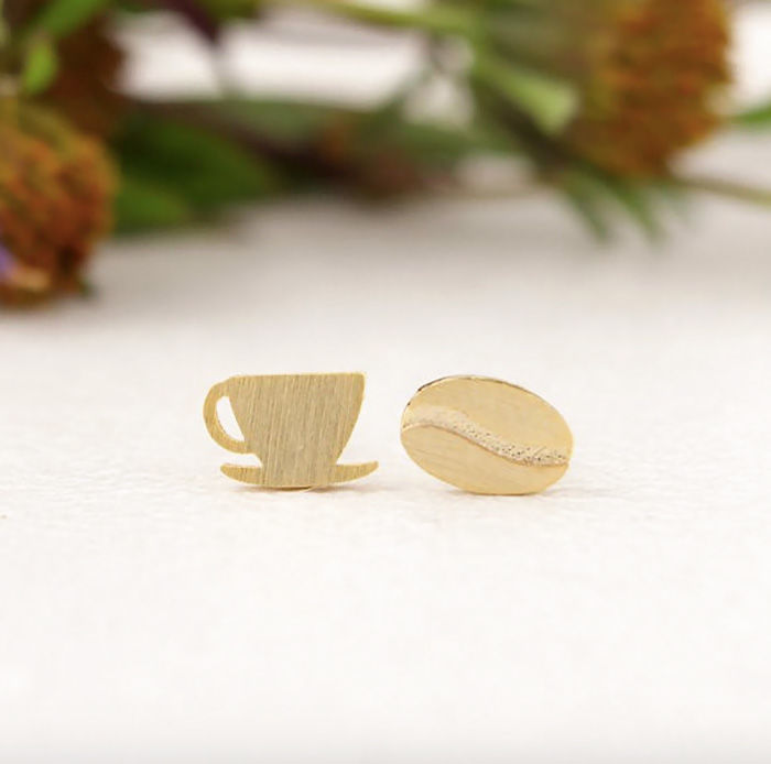 Cup And Coffee Bean Earings