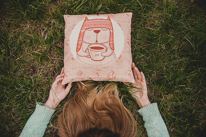 Cat And Coffee Decorative Cotton Pillow