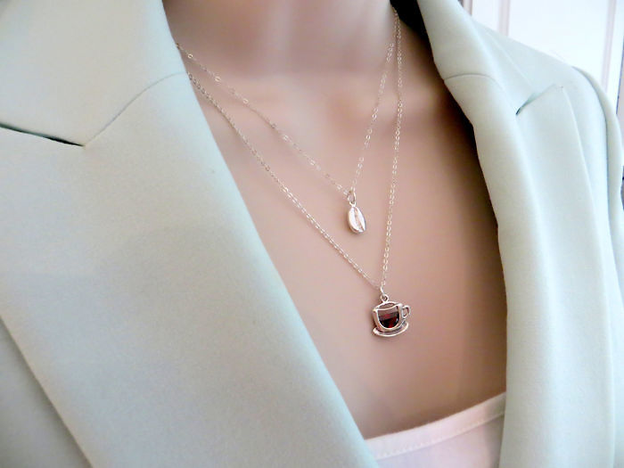 Coffee Bean And Cup Necklace