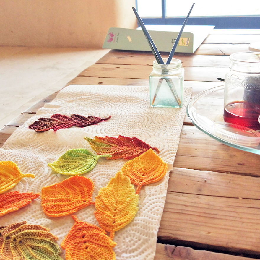I Create Crochet Autumn Leaves And Paint Them By Hand