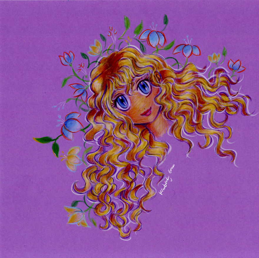 I Created A Set Of Manga Girls By Hand Using Color Pencils And The Complementary Color Scheme