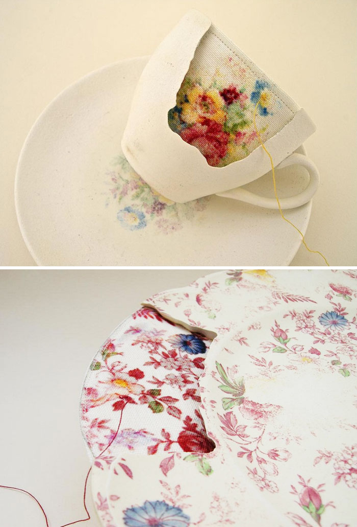 Broken Ceramics Repaired With Embroidery