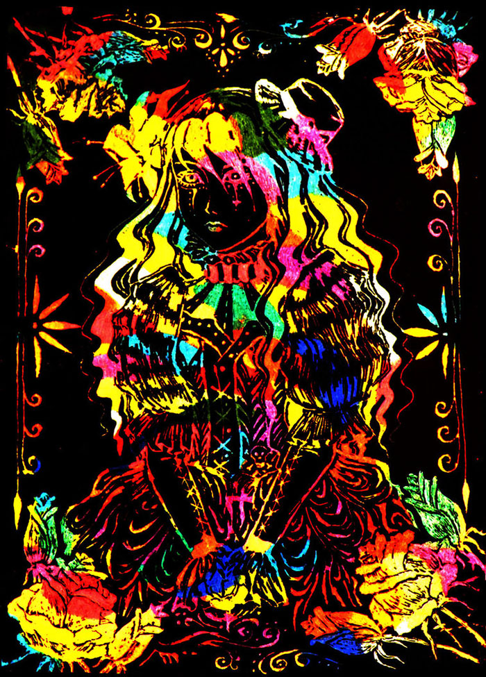 Colorful abstract art depicting the theme of depression with vibrant floral and figure imagery.