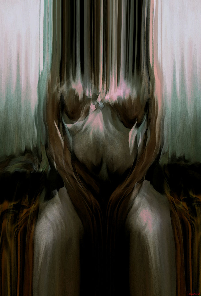 Abstract art representing depression with distorted, muted colors.